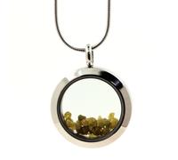 Collana Diamante Verde Giallo Grezzo. Modello Medaglione 25 Mm. Colore Argento.
