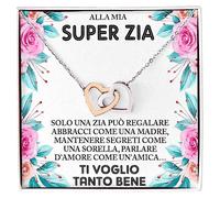 Collana Donna A Mia Zia Ti voglio un Mondo di Bene Argento Idee Regali per lei Compleanno o Natale - Cofanetto con DEDICA incluso (Zia - 2, Finitura Oro Rosa 14k)