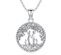 Collana Donna Albero della Vita Gioielli in Argento 925 Famiglia Madre e Figlio Figlia Collana con Ciondolo, Compleanno Festa della Mamma Gioielli Regali per Mamma Figlia Sorella (B-madre e due figli)
