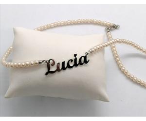 Collana Donna Argento 925 Catena In Perle Con Nome Personalizzato Tutti i Nomi