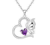 Collana Donna Argento 925 Collana Cuore Farfalla Febbraio Birthstone Necklace Idee Regalo Gioielli Donna per Mogile/Sorella/Amiche Regali Anniversario Compleanno Festa della Mamma Valentin’s Day
