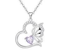 Collana Donna Argento 925 Collana Cuore Farfalla Giugno Birthstone Necklace Idee Regalo Gioielli Donna per Mogile/Sorella/Amiche Regali Anniversario Compleanno Festa della Mamma Valentin’s Day