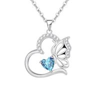 Collana Donna Argento 925 Collana Cuore Farfalla Marzo Birthstone Necklace Idee Regalo Gioielli Donna per Mogile/Sorella/Amiche Regali Anniversario Compleanno Festa della Mamma Valentin’s Day