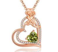 Collana Donna Argento 925 Collana Cuore Fiori Oro Rosa Agosto Birthstone Ciondolo Idee Regalo Gioielli Donna Anniversario Compleanno San Valentino Festa Mamma per Lei Mamma Nonna