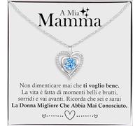 Collana Donna Argento Sterling 925 con Zirconia Cubica A mia Mamma Finitura in Oro, Regalo per lei - Cofanetto con DEDICA incluso (A mia Mamma 2, Argento sterling)
