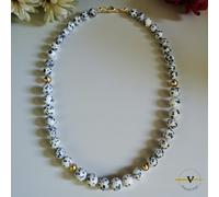 COLLANA DONNA CHOKER PIETRE NATURALI DIASPRO DALMATA ACCIAIO INOSSIDABILE