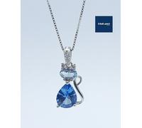 Collana donna ciondolo Gatto in Argento925 con pietra acquamarina goccia azzurro