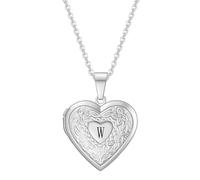 Collana Donna, Collana Aperta a Forma di Cuore con Motivo Floreale e Ciondolo a Forma di Lettera in Acciaio Inossidabile per Donne Argento-W, Lunghezza 50CM