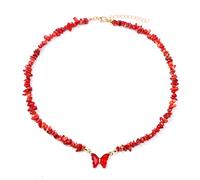 Collana Donna, Collana Con Ciondolo A Farfalla Irregolare Con Perline Di Corallo Rosso Equilibrio Reiki Collana Di Cristallo Curativo Collana Di Pietre Preziose Amicizia Collana Yoga Per Donna Uomo