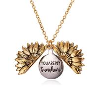 Collana Donna, Collana con Medaglione di Girasole Collana con Pendente inciso, Collana Apribile a Forma Girasole, Collana da donna con ciondolo a forma di girasole con incisione "You are My Sunshine"