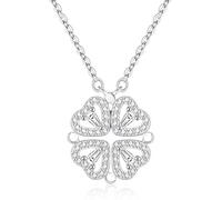 Collana Donna,Collana di Quadrifoglio Portafortuna Zirconi Cuore Gioielli in Argento Acciaio Regalo Collana per Lei Moglie Festa della Mamma Anniversario Regalo Natale Valentin's Day (argento)