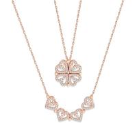 Collana Donna,Collana di Quadrifoglio Portafortuna Zirconi Cuore Gioielli in Argento Acciaio Regalo Collana per Lei Moglie Festa della Mamma Anniversario Regalo Natale Valentin's Day (oro rosa)