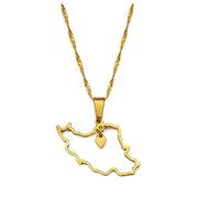 Collana Donna - Collana Pendente Con Mappa Iran Cuore Gioielli Da Donna, Ciondoli Etnici Alla Moda Collane Iraniane, Hiphop Accessori Personalizzati Per Tutti I Giorni, Oro, Catena Sottile Di 60Cm