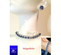 Collana Donna Collier Argento Blu Orecchini con Cristalli Swarovski Originali