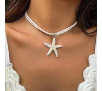 Collana Donna Con Ciondolo Stella Boho Bianco Azzurro 10B565