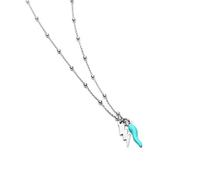 Collana Donna Cornetto Turchese Portafortuna e Fulmine Argento 925 bagnato in Oro Bianco, collana con portafortuna pendente. Lunghezza 42-45 cm (Turchese)