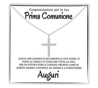 Collana Donna Croce Argento Sterling 925 Prima Comunione con Zirconia Cubica Placcatura in Oro, Bambina Regalo per lei Ragazza compleanno - Cofanetto con DEDICA incluso (Prima Comunione)