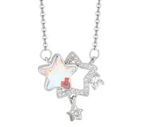 Collana Donna Elegante collana in lega a doppia stella - Una grande stella cava con cristallo e una piccola stella solida - Elegante per donne e ragazze (Silver, 13.1X15.6MM)