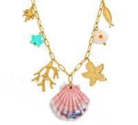 Collana Donna Estiva con Conchiglia Rosa e Charm Marini - Acciaio Inossidabile 316L, Anallergica e Regolabile - Stile Boho Chic Mediterraneo - Confezione Regalo Inclusa