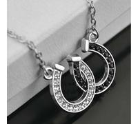 Collana Donna Ferro di Cavallo doppio Nero Silver Strass Portafortuna collo