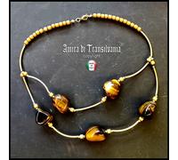 collana donna gioiello d'arte collier girocollo pietre occhio di tigre perle oro