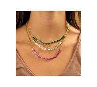Collana donna girocollo 2 fili luminosa color oro pietre dure colorata 72928
