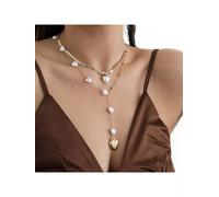 Collana donna girocollo 2 fili luminosa color oro pietre dure perle 41312