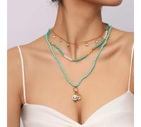 Collana donna girocollo 3 fili luminosa color oro pietre dure azzurro 70422