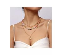 Collana donna girocollo 3 fili luminosa color oro pietre dure colorata 70111