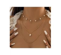 Collana donna girocollo 3 fili luminosa color oro pietre dure perle 70156