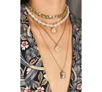 Collana donna girocollo 4 fili luminosa color oro pietre dure perle 11203