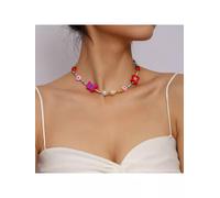 Collana donna girocollo collier perle cuore color oro pietre dure colorate 40198