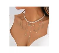 Collana donna girocollo collier perle perle color oro pietre dure stelle 71986