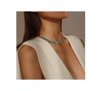 Collana donna girocollo oro collier pietre colorate rosa azzurro elegante 73120