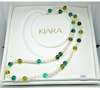 COLLANA DONNA KIARA CIELO VENEZIA 60Cm PERLE COLTIVATE QUARZO VERDE SMERALDO,NEW