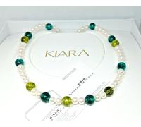 COLLANA DONNA KIARA CIELO VENEZIA,PERLE COLTIVATE E QUARZO VERDE SMERALDO, 42 Cm