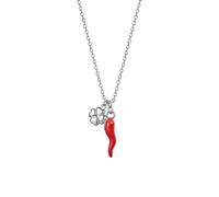 Collana Donna Luca Barra CK2085 In Acciaio Con Cornetto Rosso E Quadrifoglio