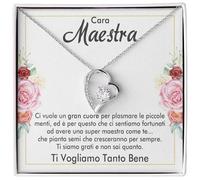 Collana Donna Maestra Regalo Insegnante Argento Idee Regali per lei Dedica Natale Fine anno scuola - Cofanetto con DEDICA incluso (Argento - Cara Maestra)
