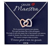 Collana Donna Maestra Regalo Insegnante Argento Idee Regali per lei Dedica Natale Fine anno scuola - Cofanetto con DEDICA incluso (Oro - Grazie Maestra)