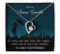 Collana Donna Moglie Amore Fidanzata Argento Idee Regali per lei, Anniversario Matrimonio Compleanno o Natale - Cofanetto con DEDICA incluso (Argento - Alla mia Anima Gemella 2)