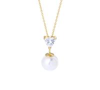 Collana Donna Oro 14K Vero, Collana Perle Lunga Bianco 10X10mm Ciondolo Catenina Gioielli 585 Oro Giallo con Moissanite Elegante 40+5cm