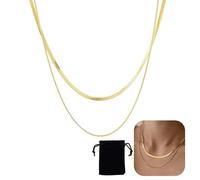 Collana Donna Oro a Catena a Serpente Doppio strato Collana Catena Serpente Collana Spina Pesce Donna Girocollo Acciaio Inossidabile Catena Piatta Gioielli Catena Serpente per Donne Ragazza