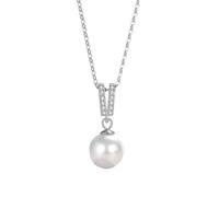 Collana Donna Oro Bianco 18K 750, Collana Lunga con Ciondolo Bianco Perla Catenina Gioielli Vero con Moissanite Perla Semplice Oro Bianco 40+5cm