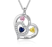 Collana Donna Personalizzata Regalo Natale: Collana con Nome Argento Charm Collane Donna Collana Cuore per Mamma Ragazza Madre Figlia Festa Della Mamma San Valentino (3 nome)