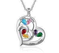 Collana Donna Personalizzata Regalo Natale: Collana con Nome Argento Charm Collane Donna Collana Cuore per Mamma Ragazza Madre Figlia Festa Della Mamma San Valentino (6 nome)