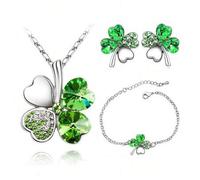 Collana donna quadrifoglio verde viola rosso azzurra bracciale orecchini fortuna
