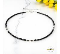 COLLANA DONNA UOMO ARGENTO 925 PERLE AGATE NERA PIETRA NATURALE E ARGENTO 925