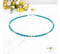 COLLANA DONNA UOMO ARGENTO 925 PERLE TURCHESE PIETRA NATURALE E ARGENTO 925