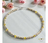 COLLANA DONNA UOMO CHOKER PIETRE DURE NATURALI DIASPRO DALMATA E AGATA GIALLA