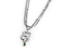 Collana doppia catena snake quadrata con serpente pendente